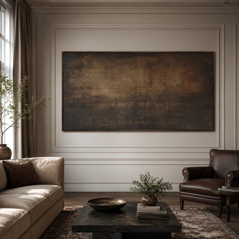 Earth-toned artwork in a warm interior